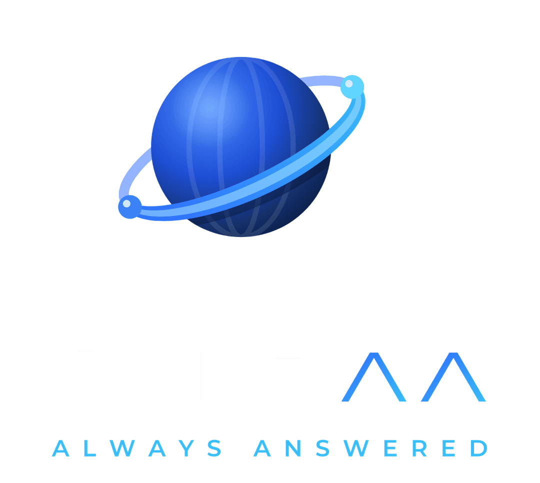 Sferaa — a sphere with an orbiting band, above the wordmark and the tagline Always Answered